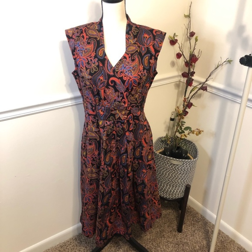 Mata Traders Paisley Midi Dress - Black and Red